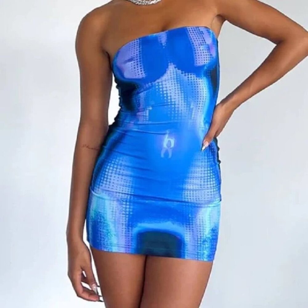White Fox Strapless Blue Milky Way Dress XS
